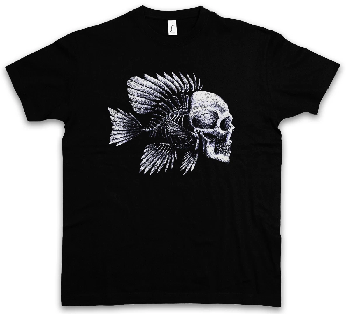 FISH SKULL T-SHIRT Fishing Fisher Rod Pole Bone Hunting River Sea and Line
