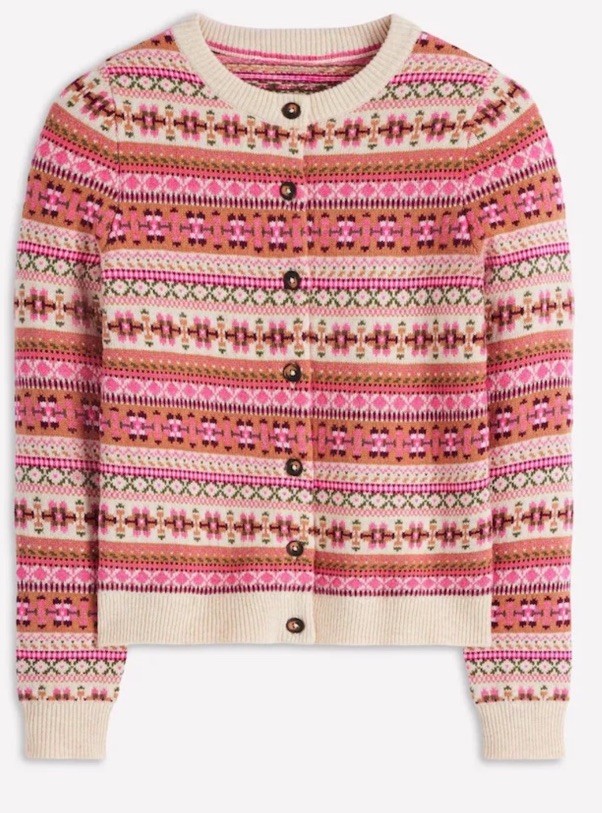 20 NWT Boden Edie Pink Heritage Fair Isle Cardigan Sweater XS image 4