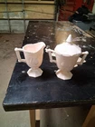Vintage Jeannette Pink Milk Glass Baltimore Pear Sugar & Creamer Set Of 3 W/Lid