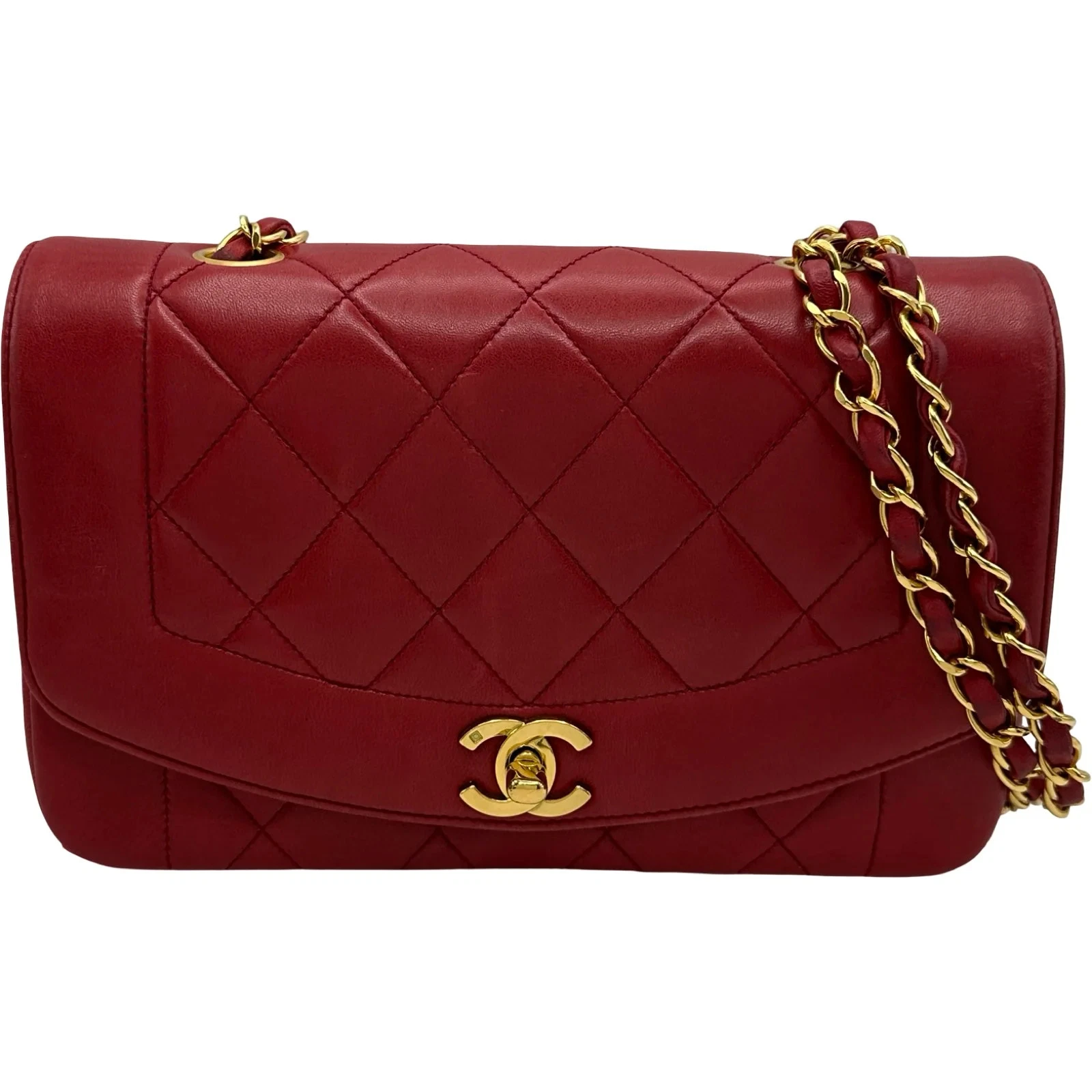 Chanel — CHANEL Diana 22 Red Lambskin Shoulder Bag A011643 #OKB4928