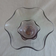 Pair of Vintage Ruffled Amethyst Glass Nesting Bowls 10" and 5"