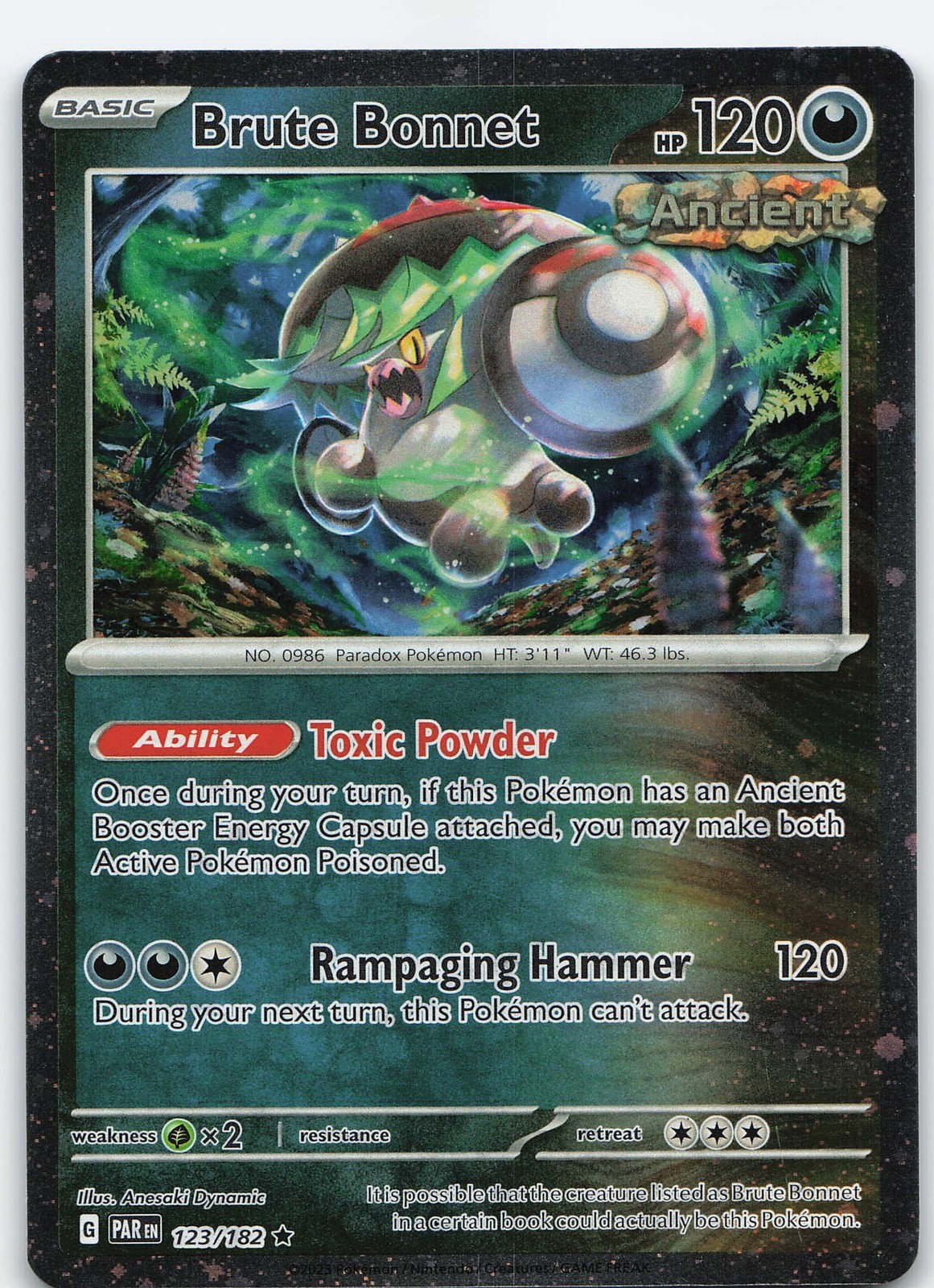Pokemon - Brute Bonnet - (Cosmos Holo) 123/182 - Paradox Rift - NM/M