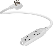 Low Profile 1 Ft Flat Plug Extension Cord - 16 AWG 3 Prong Grounded Cable with 3