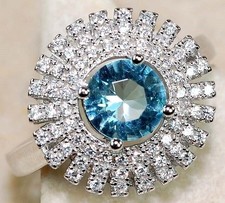 1CT Aquamarine  Topaz 925 Solid Sterling Silver Ring Sz 8 UB2-4