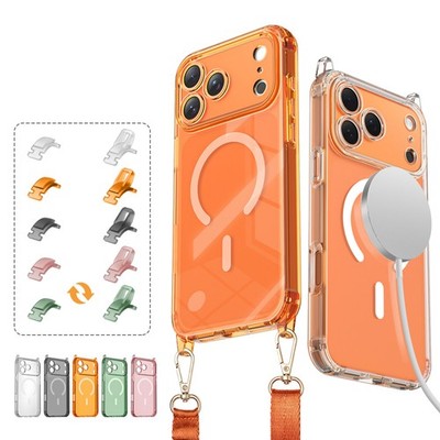 Fr iPhone 17 Pro Max 16 15 Magnetic Wireless Charging TPU Rubber Strap Slim Case