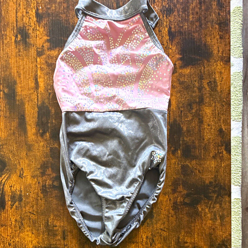 Snowflake Girls Pink & Silver Metallic Open Back Sleeveless Leotard size 7/8