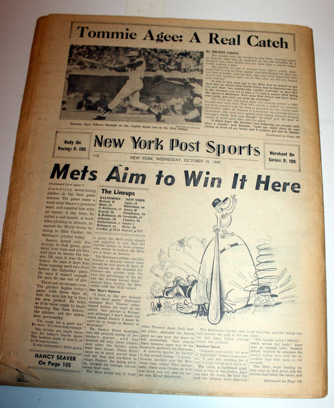 NY Post Oct 15, 1969 “Tommy Agee's World Series Catch"  Complete Newspaper