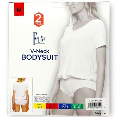 NWT Felina V-Neck Bodysuit 2-Pack M White/Black
