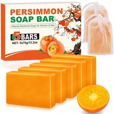 5 Pack Persimmon Soap Bar Body Odor Control Natural Deodorant for Men Women