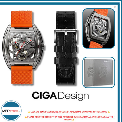 CIGA Design Titan Automatik Uhr, orange Silikonarmbänder und schwarzes Leder