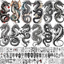 76 Sheets Realistic Dragon Temporary Tattoos For Men Half Arm Sleeve, Black