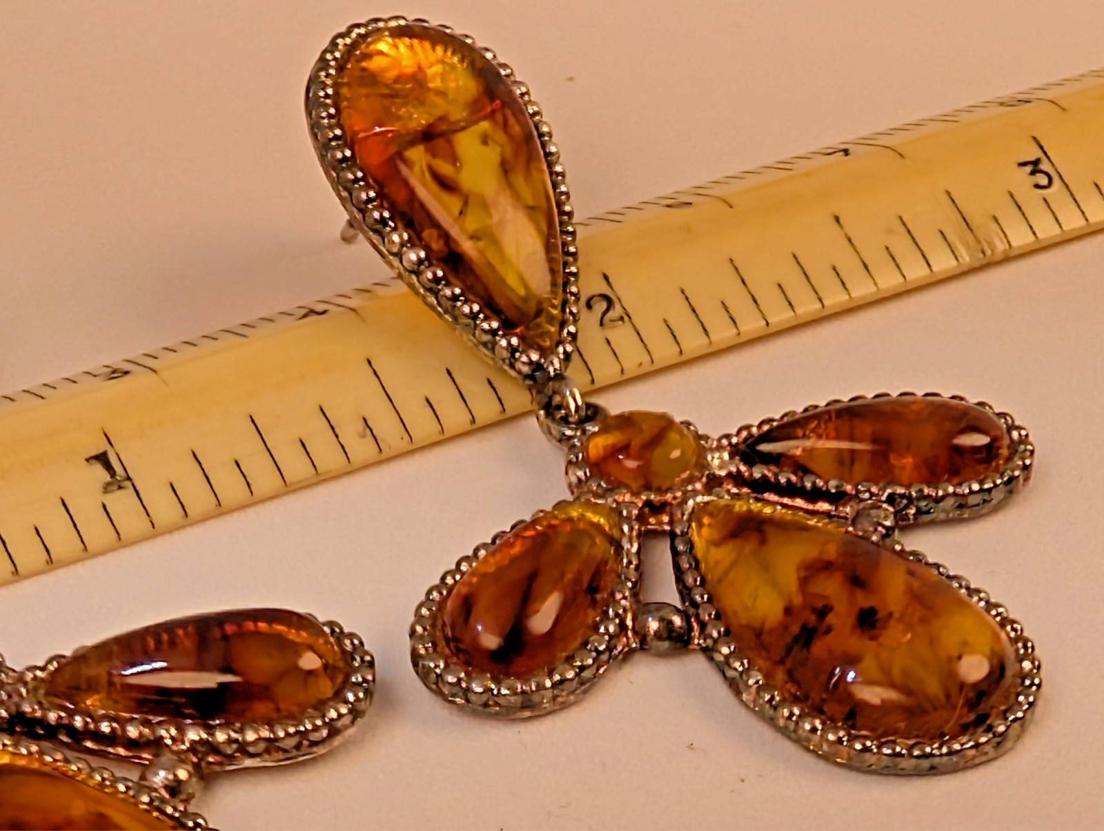 Silver Amber Earrings - image 4
