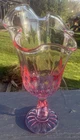 Fenton Vase 7 3/4” Handkerchief Thumbprint Uranium Colonial Pink Vase Glows