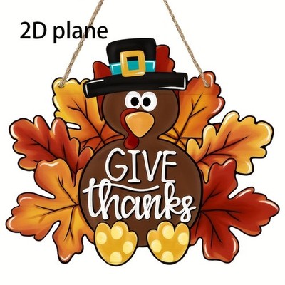 2D Flat Thanksgiving Turkey Wooden Door Hanger Fall Porch Outdoor Wall Art Decor