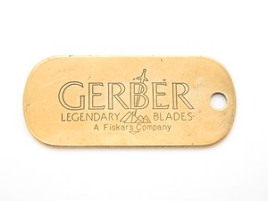 Vintage 1980s Gerber Knife Brass Japan Import Tag Key Chain Fob Dog Tag