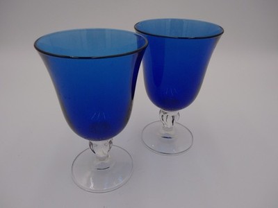 Set of 2 Vintage Sapphire Cristal d'Arques Water Goblets Cobalt Blue 6.5''