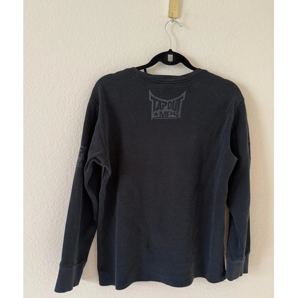 复古 Tapout MPS MMA Elite 华夫格针织长袖保暖黑色衬衫尺寸 LG — 第 2/4 张图片