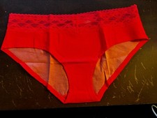 VICTORIA'S SECRET Lace Band Red Low Rise Hiphugger panty Large NWT