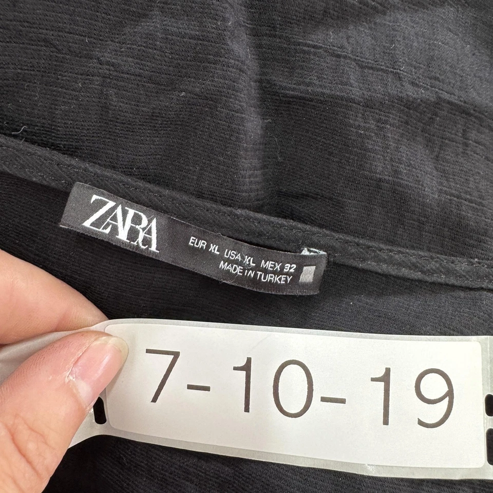 Zara Dress Womens XL Black Wrap V Neck Long Sleeve Tie Waist Ruffle Hem Mini - Image 3 of 4