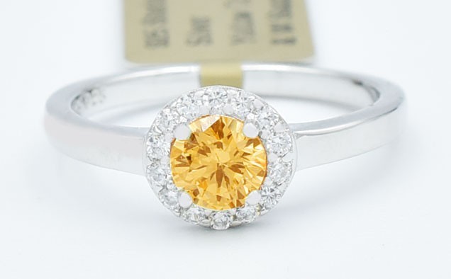 LAB CREATED 0.86 Cts YELLOW TOPAZ  & WHITE SAPPHIRE RING .925 Sterling Silver