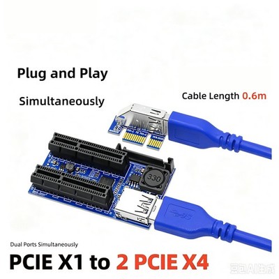 PCI-E 1x Extension Cable to PCIe Port 4x Adapter PCI-E Card Nic Dual Interface