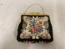 VTG Petit Point Needlepoint Purse Floral Roses Goldtone Frame Made in Austria 