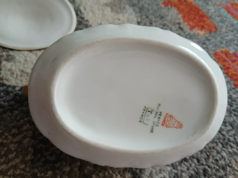 RARO T&V Limoges Antiguo Azúcar Cuenco Pintado a Mano Venecia Firmado 24/12/1896 Foto 4 de 4