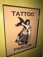 Tattoo Parlor Artist Studio Mermaid Man Cave Framed Advertising Sign
