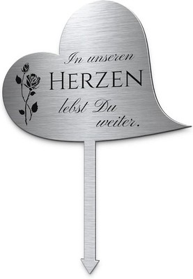 Herz Grabstecker Grabschmuck aus Edelstahl mit Namen oder Spruch - Wir