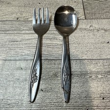 Oneida Rose Baby Fork Spoon The First Years Flatware Stainless Steel Vintage