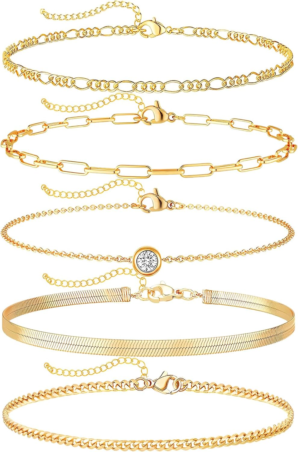 14K Gold Plated Boho Bead Adjustable Waterproof Anklet for Women