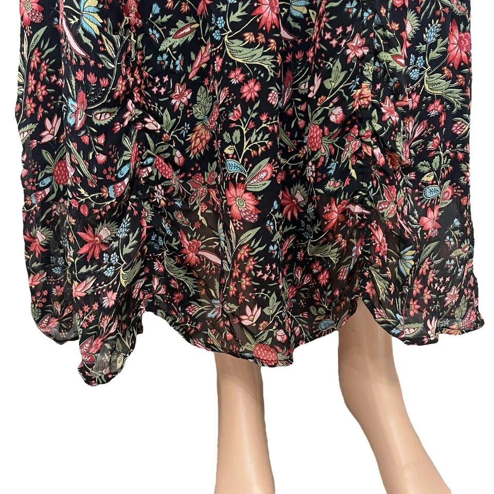 Maxi Falda Sundance Seda Mediana Floral Cintura Acanalada Boho Pradera Cottagecore Foto 3 de 4