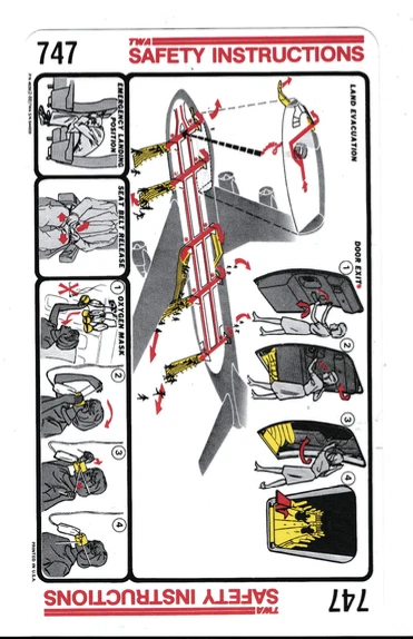 Safety card TWA 747 - Photo 1/1