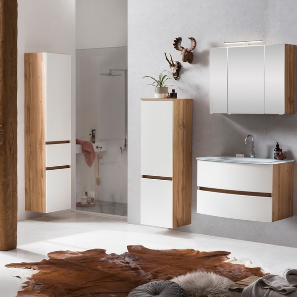 BadmöBel Set Komplett Matt Weiß Waschtisch Seitenschrank Midischrank GäSte-Wc-image