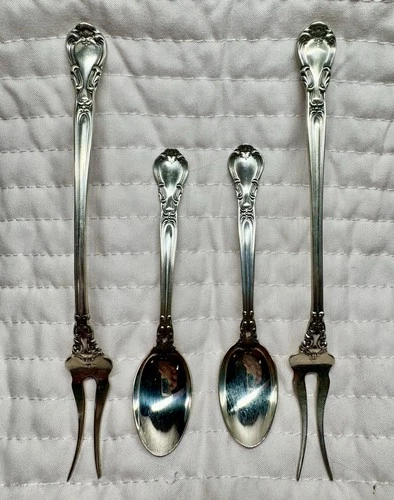 Sterling Gorham "Chantilly" 2 Pickle Forks & 2 Demitasse Spoons - No Mono