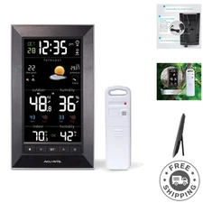 Sleek Black Digital Weather Forecaster with Indoor/Outdoor Temperature & Humi...