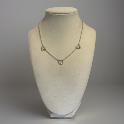 Tiffany & Co. Elsa Peretti Open Heart Station Necklace 925 Silver Signed