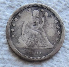 1865-S Seated Liberty Silver Quarter Rare Key Date Full Liberty Cleaned Damaged