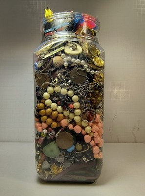 Prize Mystery Jar Epic 5 Pound Craft Broken Jewelry Junk Old & New Shiny Bobbles