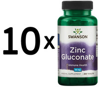 10 X Swanson Zinc Gluconate, 30Mg - 250 Tabs (48,00 Eur/Kg)