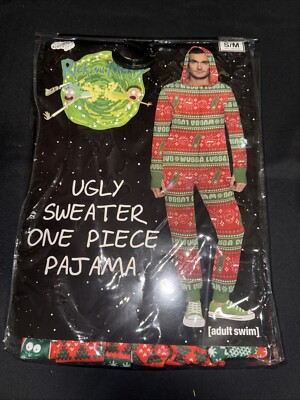 Rick and Morty Ugly Sweater One Piece Pajama Christmas Small/Medium NWT