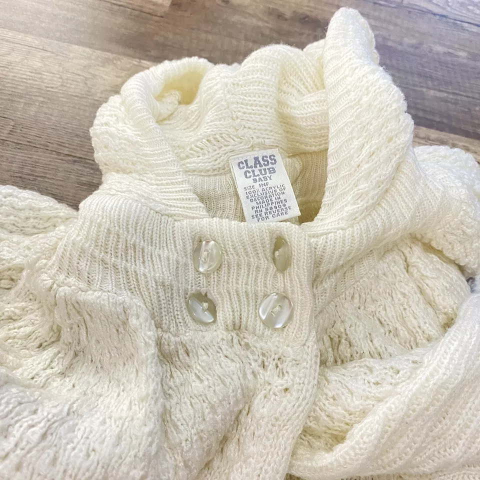 CLASS CLUB BABY - INFANT GIRLS WHITE HEAVY HOODED CARDIGAN SWEATER - SIZE NB - Imagem 4 de 4