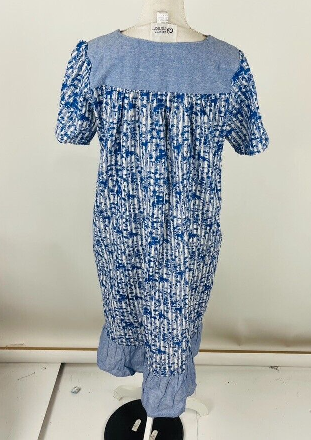 Cozee Corner Sz Medium Muumuu House Dress Stripe Blue Short Sleeve