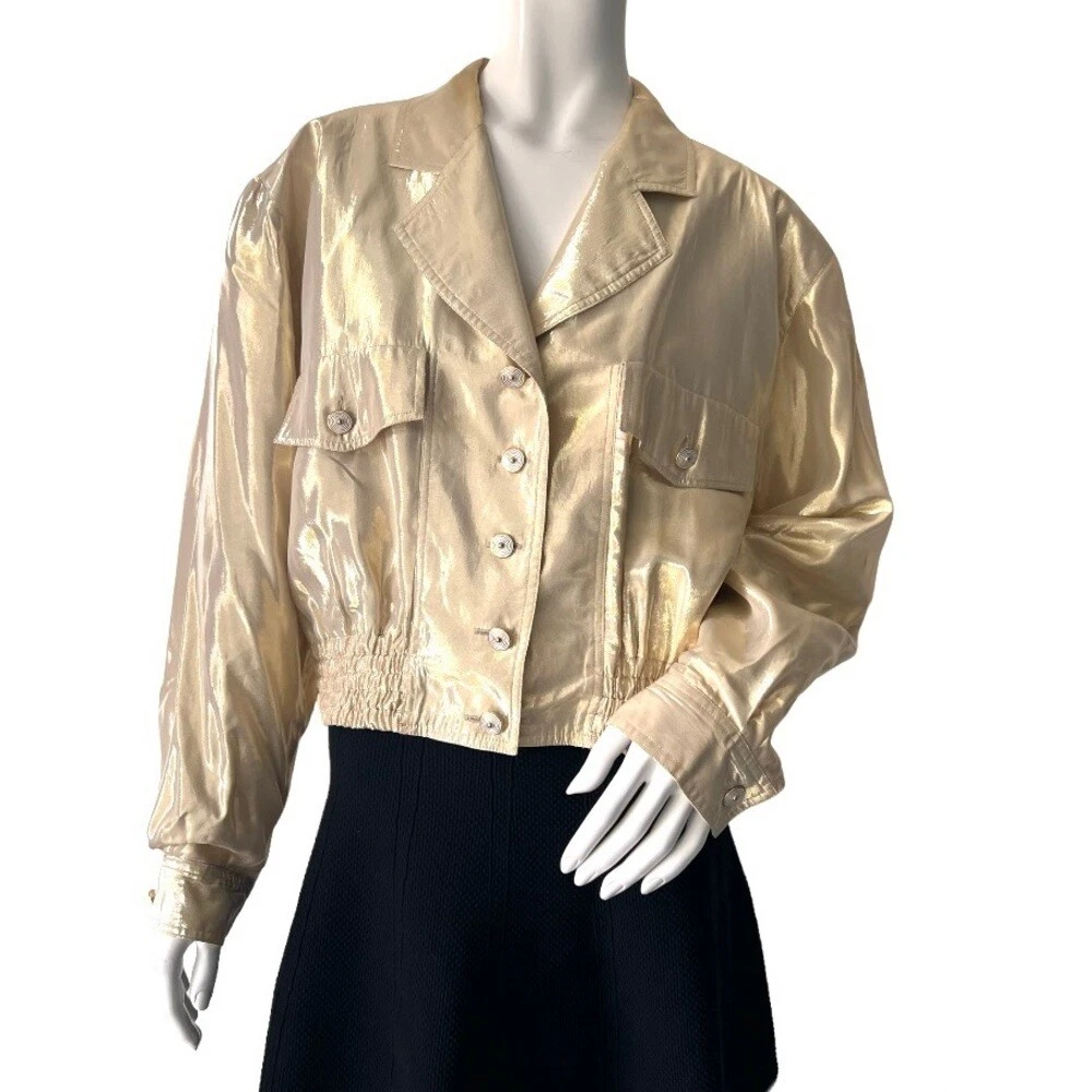 LOUIS FERAUD Vintage 80s Jacket Gold Dust Metallic Bomber Jacket