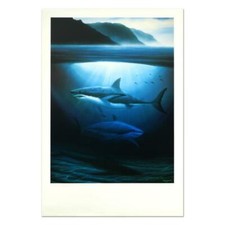 Wyland Great white sharks HAND SIGNED #'d Art Shark lithograph on paper, COA