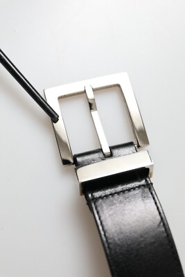 DOLCE & GABBANA Belt Black Leather Beige Strap Silver Metal 