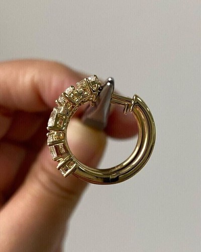 Created Diamonds Huggie Hoop Earrings 14k Yellow Gold Finish 1.60Ct Women's Gift - Picture 4 of 4