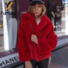 100% Real Breeding Mink Fur Short Coat Jacket Lapel Women Zip Winter Overcoat