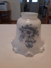 Vintage Glass Tulip Lamp Shade Blue & White Floral Design Bell Ruffle 2” Fitter