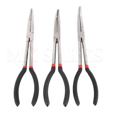 3PC 11" Long Straight, 45, & 90 Degree Needle Nose Pliers Long Nose Plier Tool
